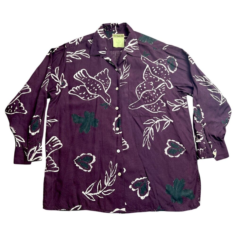 Vintage Esprit Button Up Bird Floral Print Sz S